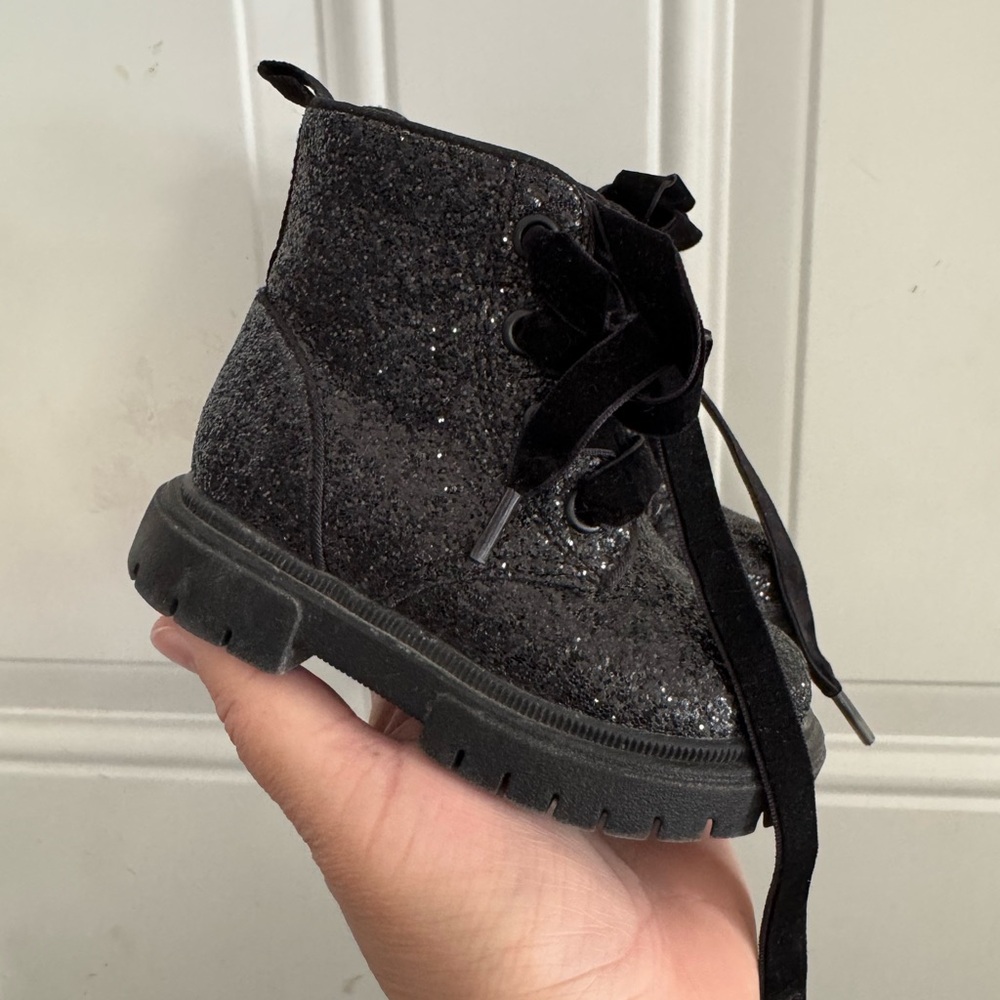 toddler girls' khloe combat boots black glitter
